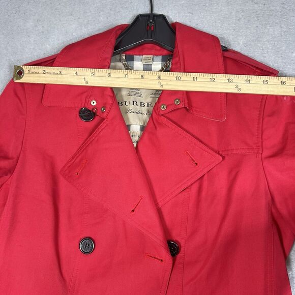 BURBERRY KENSINGTON Trench Coat Nova Check Lined Red Long Jacket Women Size 10 - Picture 7 of 16